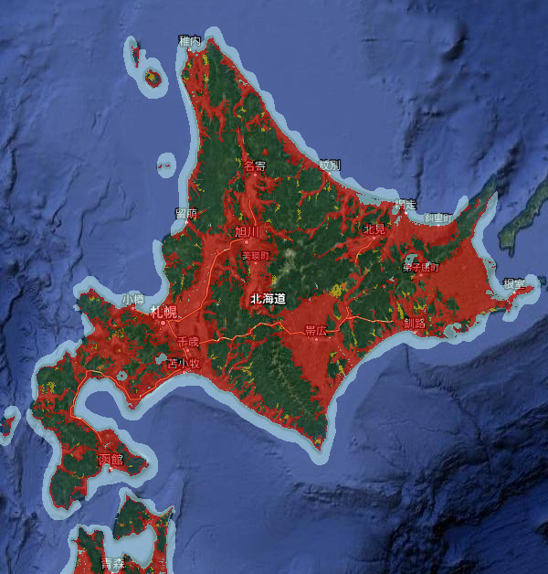 北海道エリアの通信エリアマップ