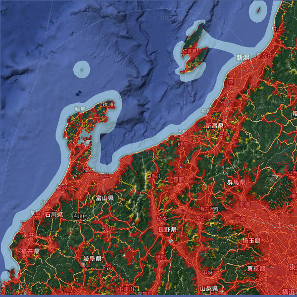 北陸エリアの通信エリアマップ