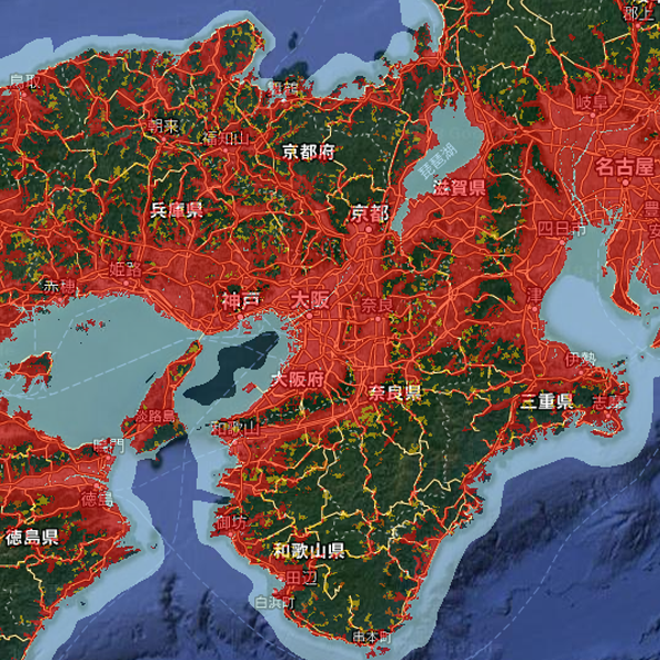 関西エリアの通信エリアマップ