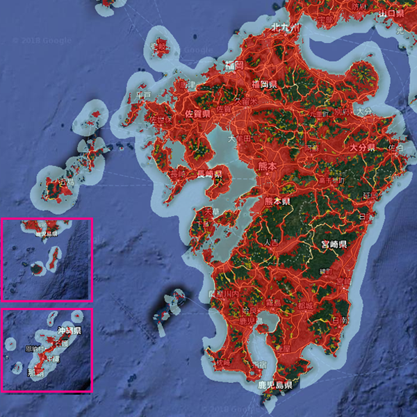 九州エリアの通信エリアマップ