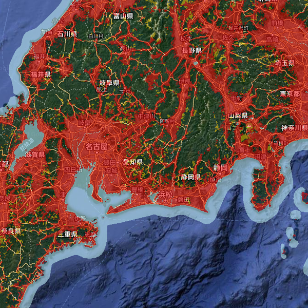 東海エリアの通信エリアマップ